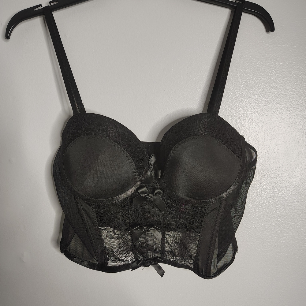 Body Rage Black Bow Lace Under wired Corset Women's Size XL Nwt